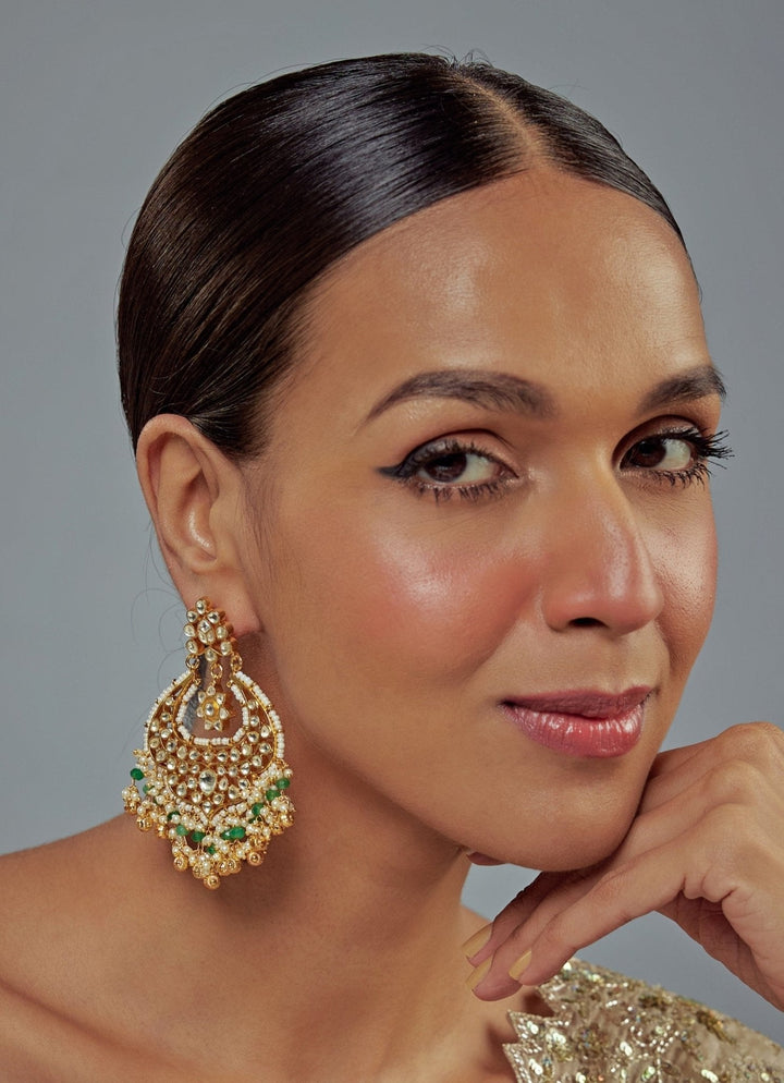 Gold Plated Green Kundan And Polki Danglers Earrings Vivinia by Vidhi Mehra - Fabilicious Fashion