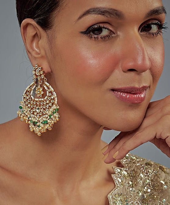Gold Plated Green Kundan And Polki Danglers Earrings Vivinia by Vidhi Mehra - Fabilicious Fashion