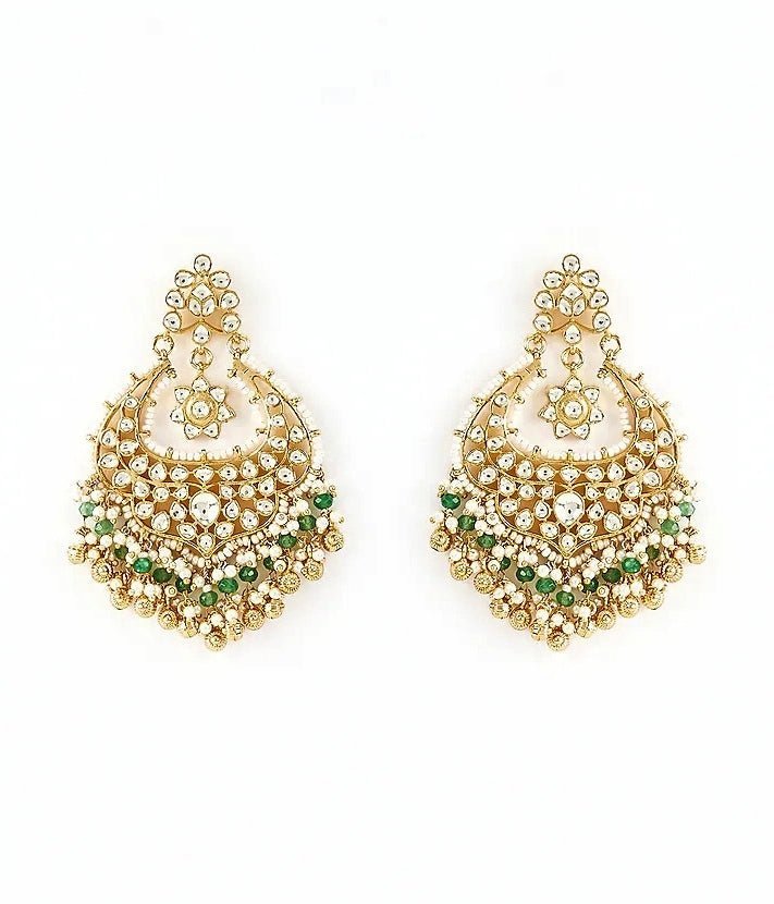 Gold Plated Green Kundan And Polki Danglers Earrings Vivinia by Vidhi Mehra - Fabilicious Fashion