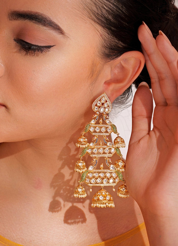 Gold Plated Green Kundan Polki Dangler Earrings Zevar by Geeta - Fabilicious Fashion