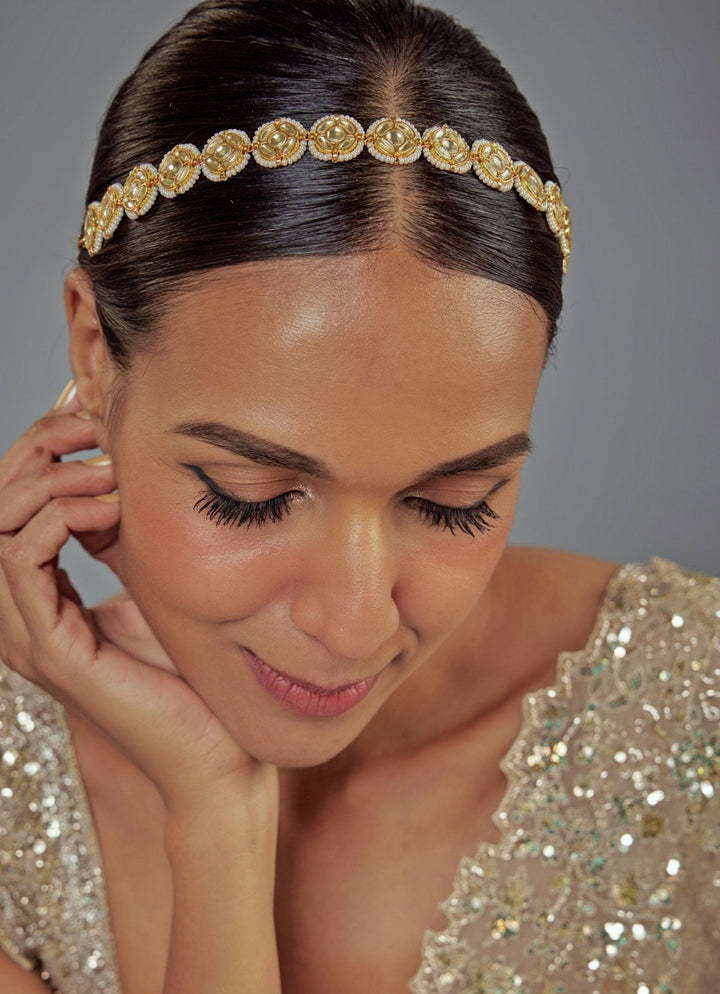 Gold Plated Kundan And Polki Matha Patti Vivinia by Vidhi Mehra - Fabilicious Fashion