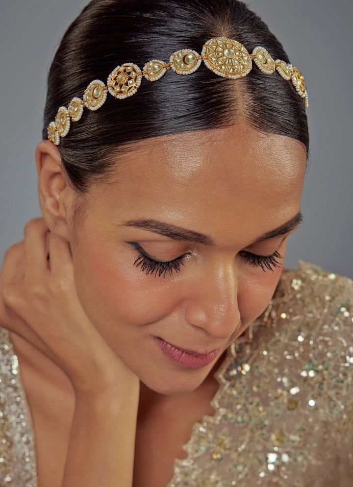 Gold Plated Kundan And Sequin Matha Patti Vivinia by Vidhi Mehra - Fabilicious Fashion