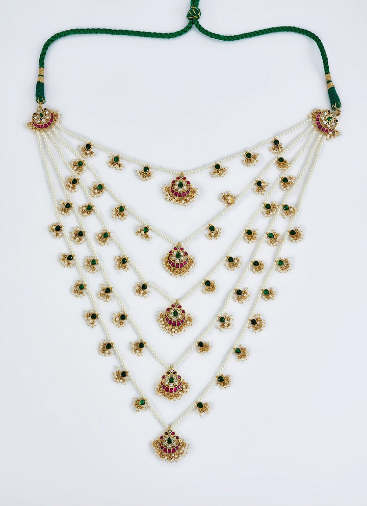 Gold Plated Multi Layered Kundan And Polki Long Necklace Set Vivinia by Vidhi Mehra - Fabilicious Fashion