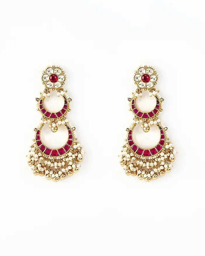 Gold Plated Pink Beaded Kundan Chandbali Earrings Vivinia by Vidhi Mehra - Fabilicious Fashion