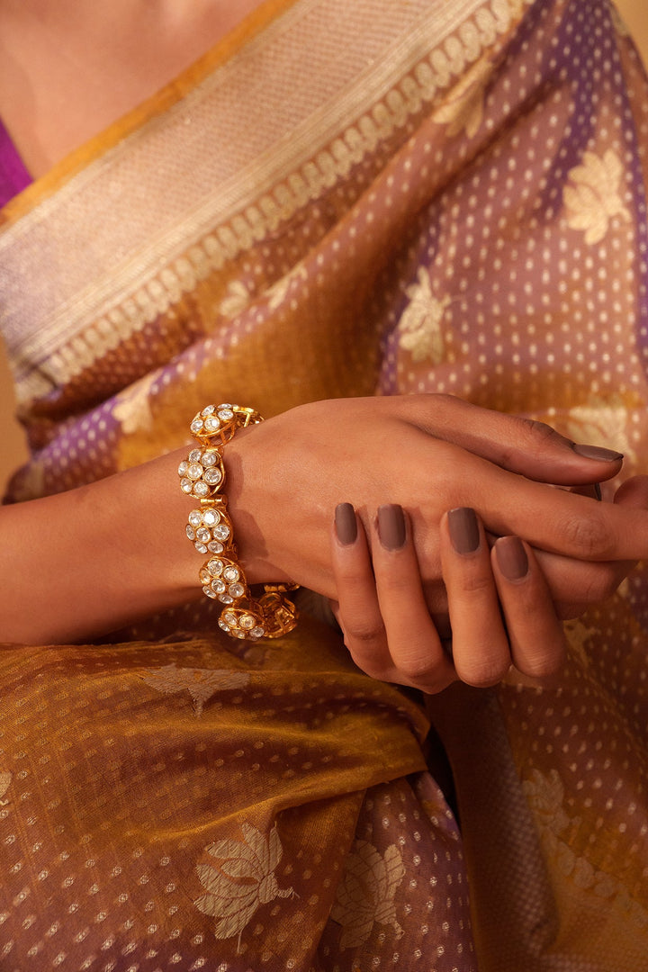 Gold Plated Three Layer Kundan Bracelet Zevar by Geeta - Fabilicious Fashion