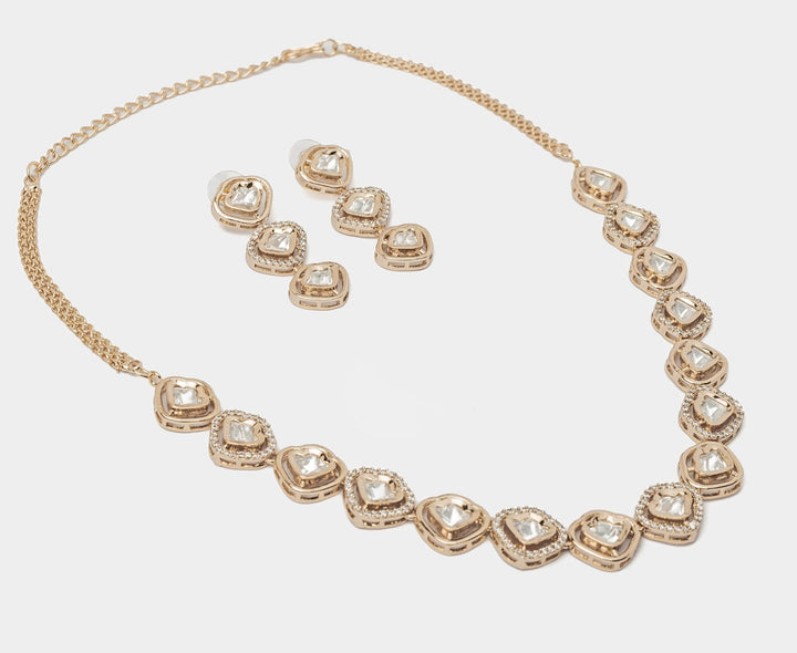 Gold Plated White Diamond Short Necklace Set Vivinia by Vidhi Mehra - Fabilicious Fashion