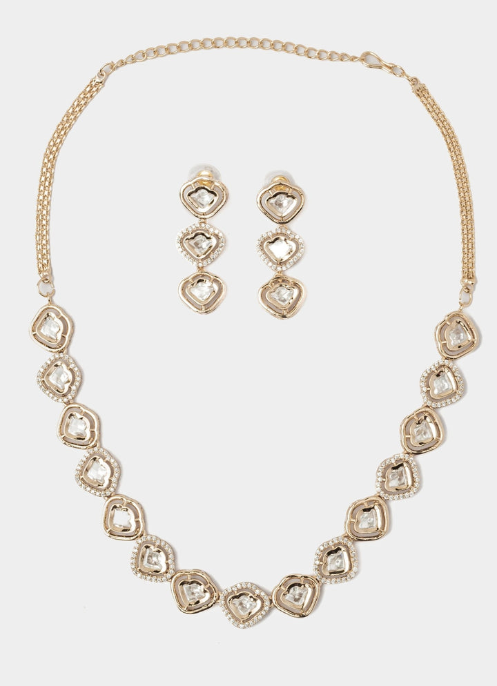 Gold Plated White Diamond Short Necklace Set Vivinia by Vidhi Mehra - Fabilicious Fashion