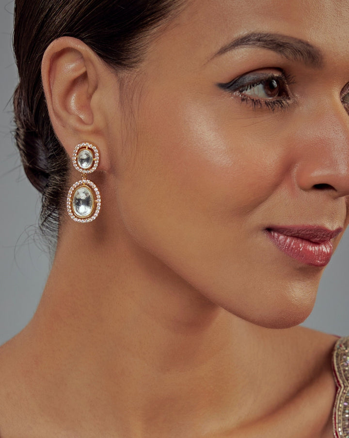 Gold Plated White Kundan Danglers Earrings Vivinia by Vidhi Mehra - Fabilicious Fashion