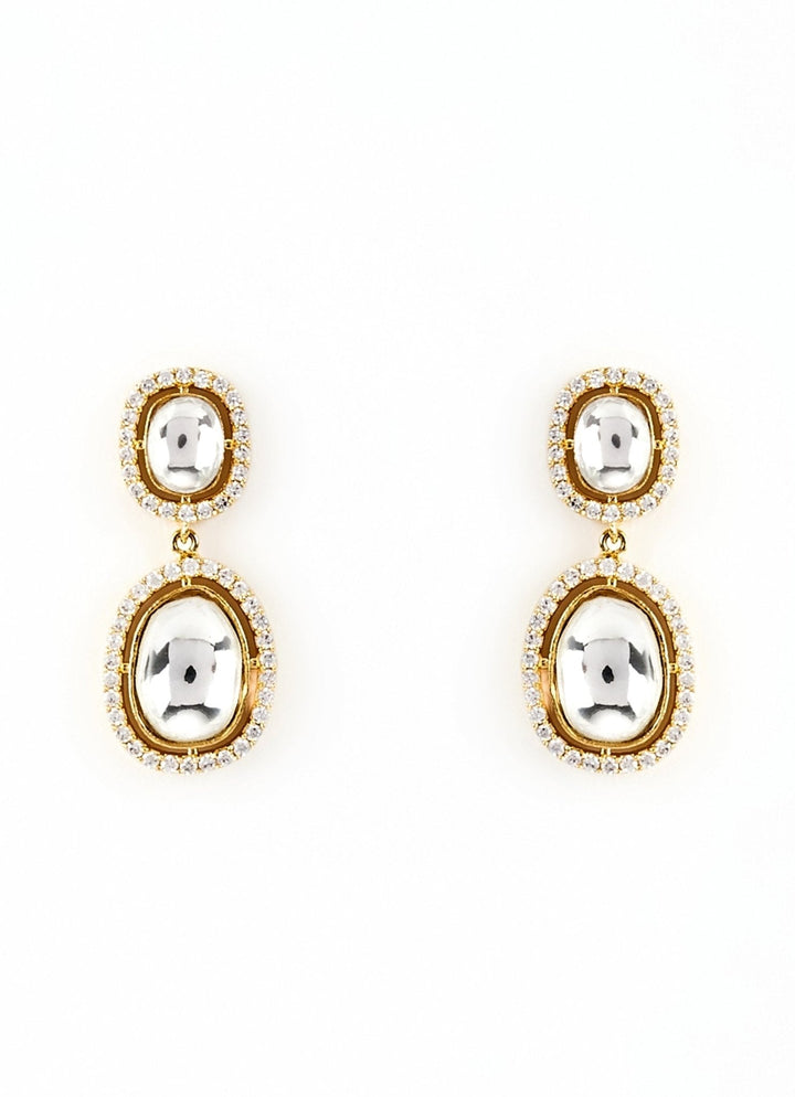 Gold Plated White Kundan Danglers Earrings Vivinia by Vidhi Mehra - Fabilicious Fashion