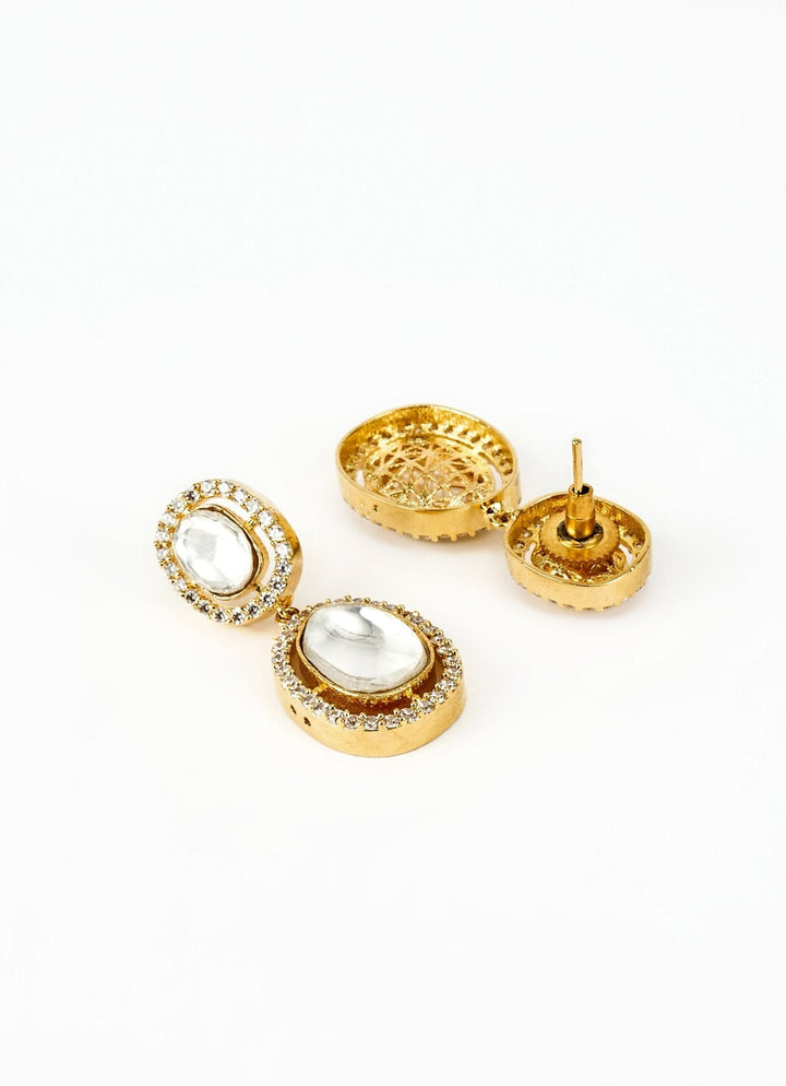 Gold Plated White Kundan Danglers Earrings Vivinia by Vidhi Mehra - Fabilicious Fashion
