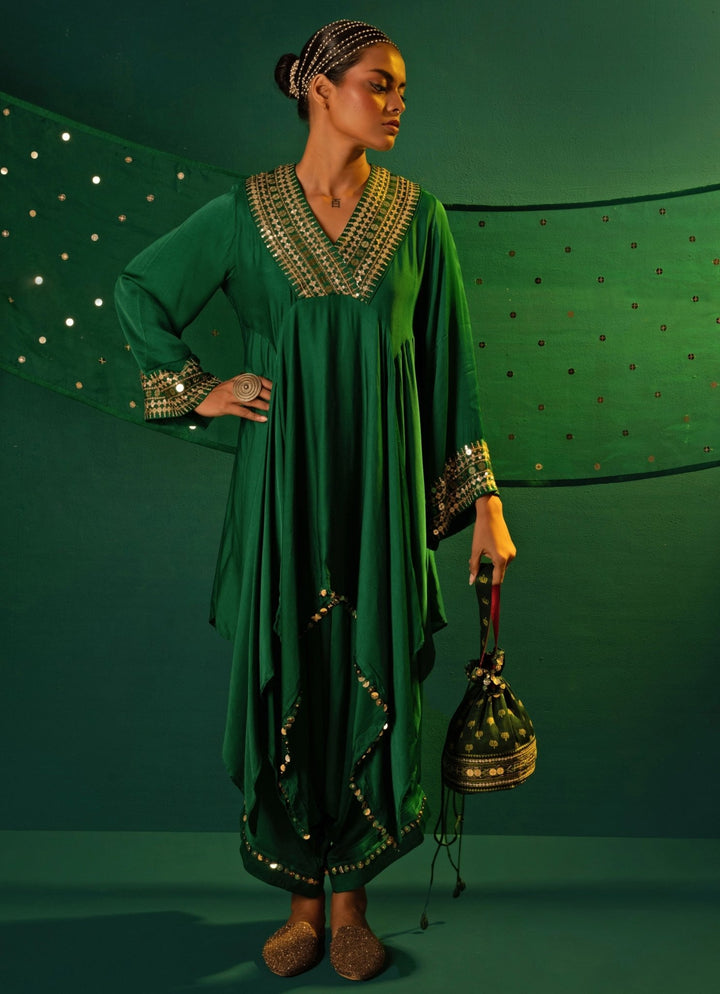 Green Embroidered And Handcrafted Ajrakh Potli Prahnaaya - Fabilicious Fashion
