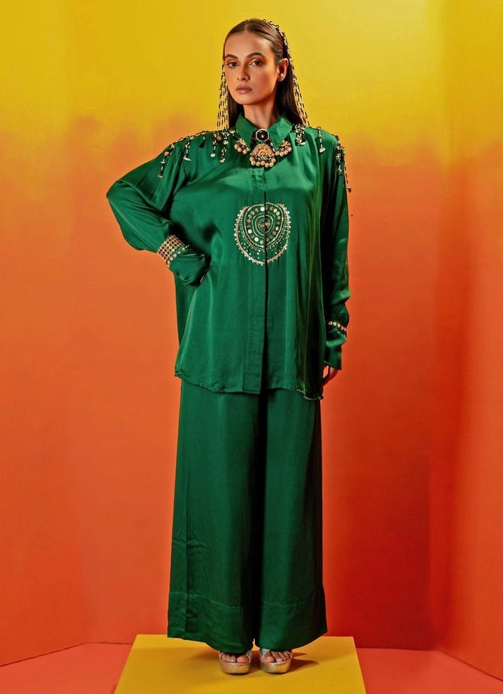 Green Embroidered Co - Ord Set Prahnaaya - Fabilicious Fashion