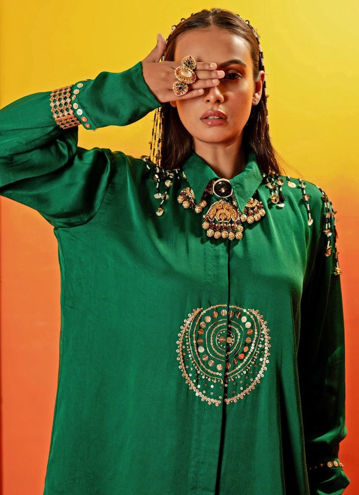 Green Embroidered Co - Ord Set Prahnaaya - Fabilicious Fashion