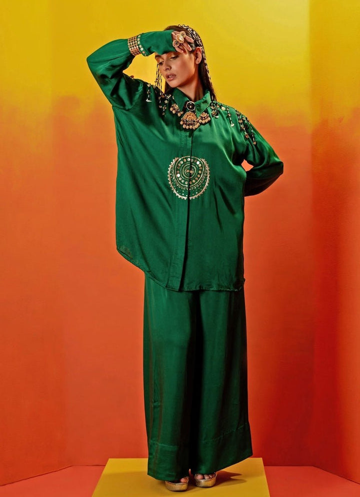 Green Embroidered Co - Ord Set Prahnaaya - Fabilicious Fashion