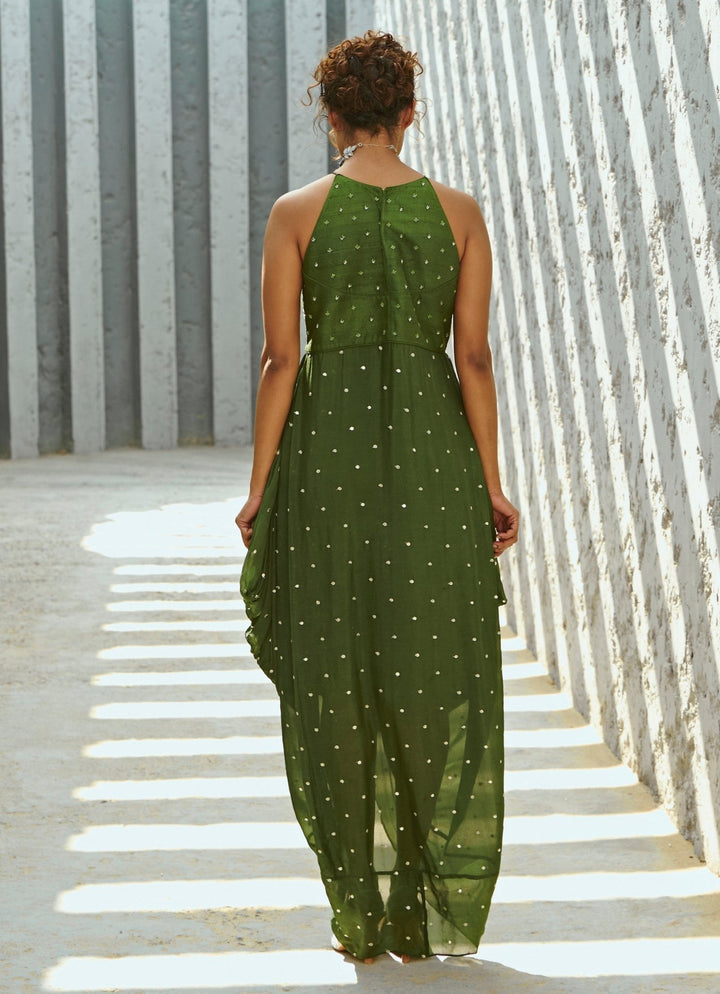Green Embroidered Cowl Dress Chamee and Palak - Fabilicious Fashion
