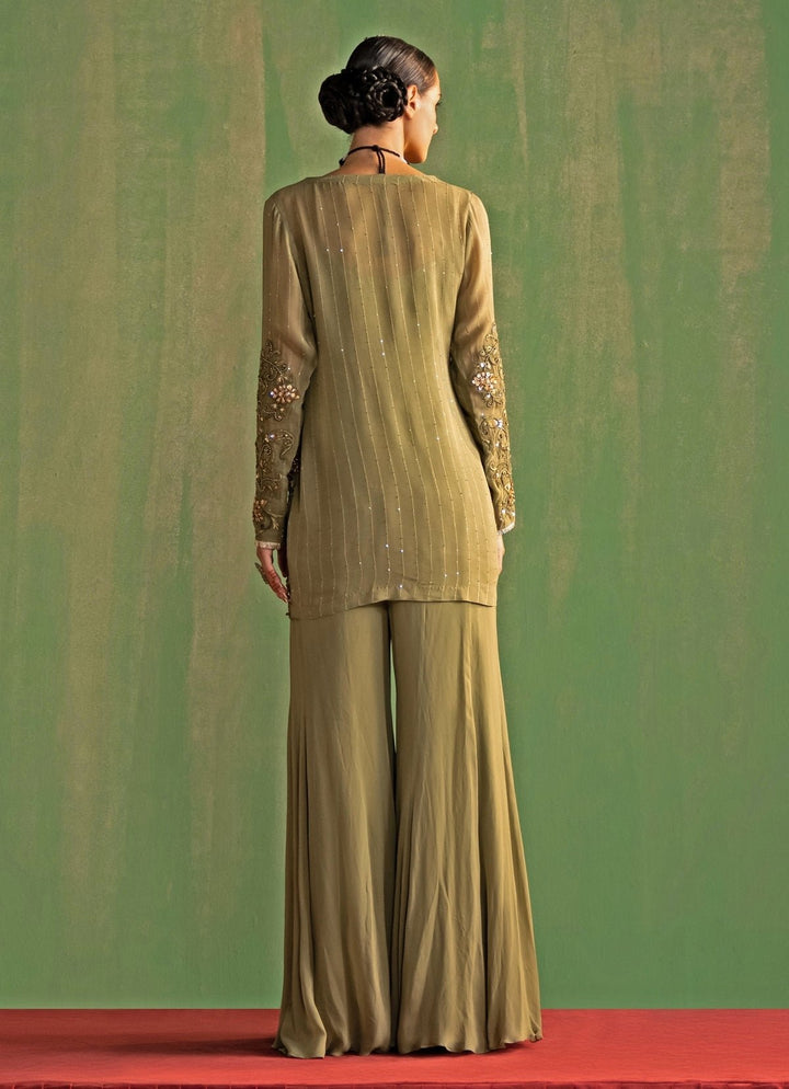 Green Embroidered Georgette Kurta Sharara Set Studio Bagechaa - Fabilicious Fashion