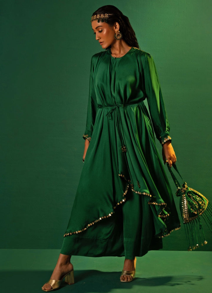 Green Embroidered High - Low Kurta Set Prahnaaya - Fabilicious Fashion
