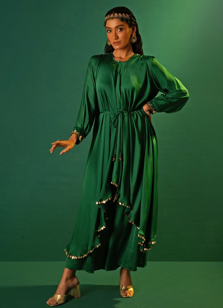 Green Embroidered High - Low Kurta Set Prahnaaya - Fabilicious Fashion