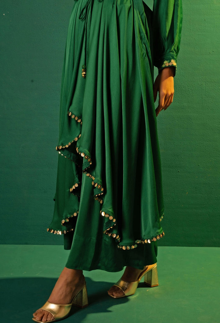 Green Embroidered High - Low Kurta Set Prahnaaya - Fabilicious Fashion