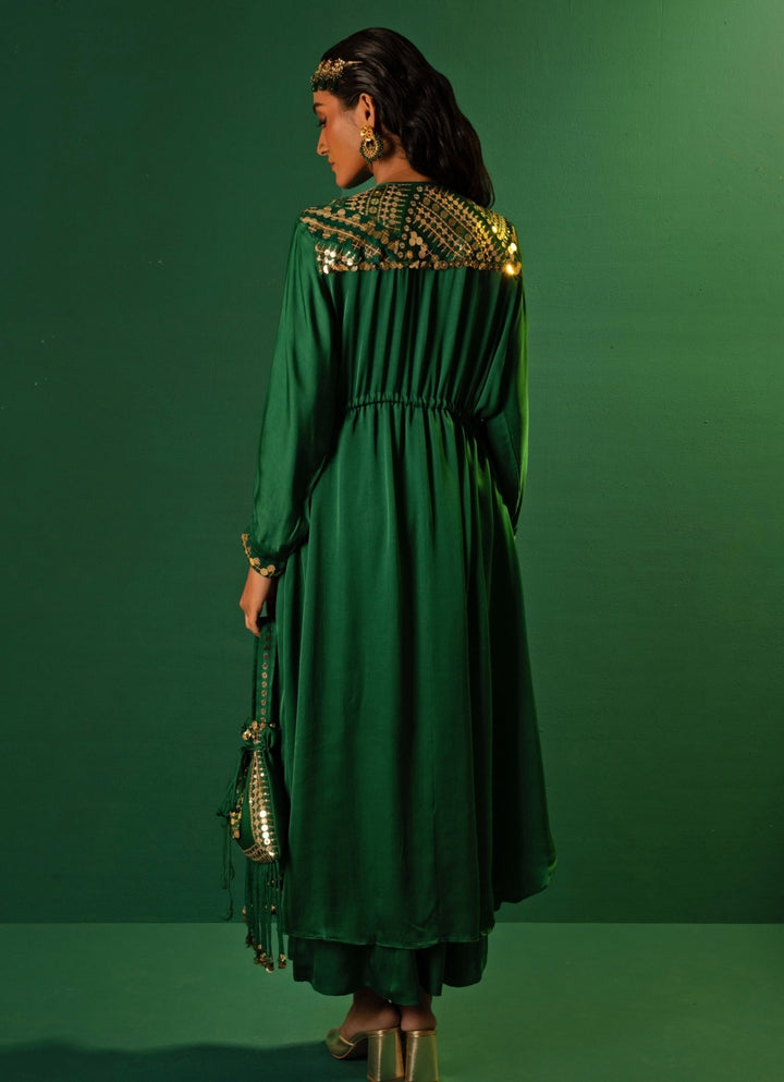 Green Embroidered High - Low Kurta Set Prahnaaya - Fabilicious Fashion