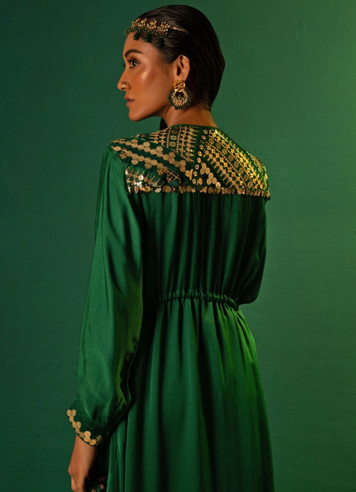 Green Embroidered High - Low Kurta Set Prahnaaya - Fabilicious Fashion