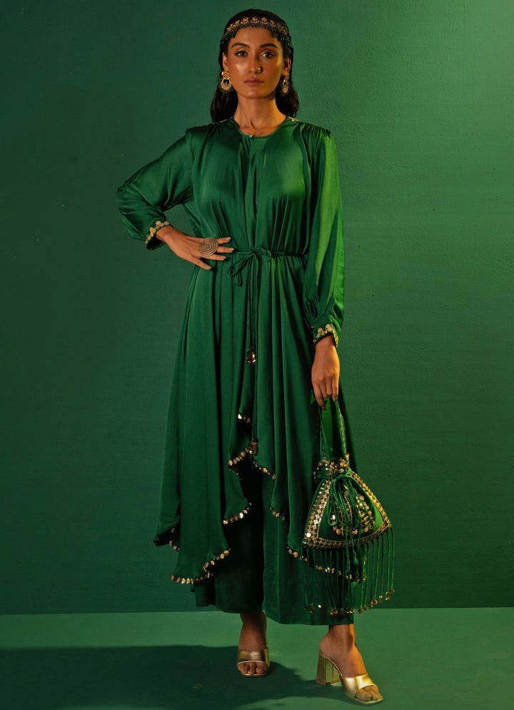 Green Embroidered High - Low Kurta Set Prahnaaya - Fabilicious Fashion