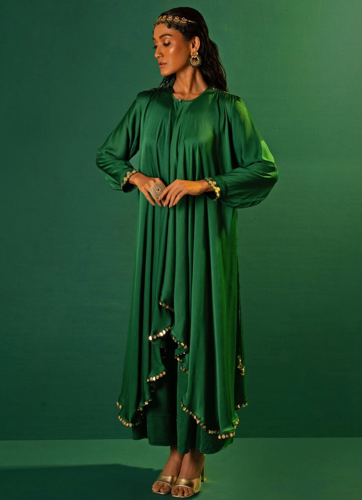 Green Embroidered High - Low Kurta Set Prahnaaya - Fabilicious Fashion