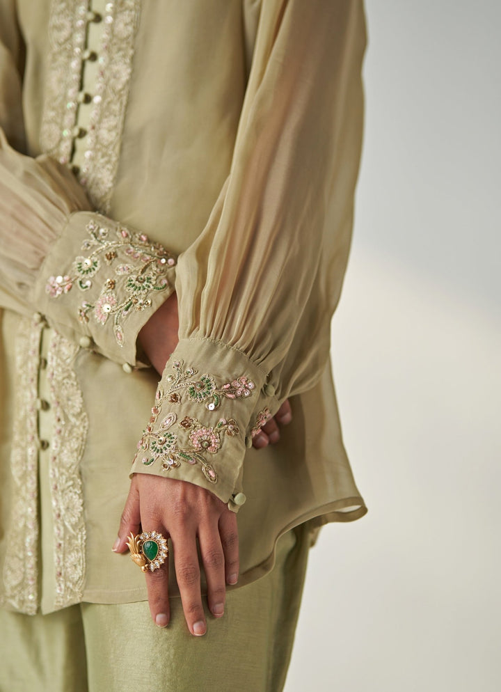 Green Embroidered Organza Shirt And Pant Set Studio Bagechaa - Fabilicious Fashion
