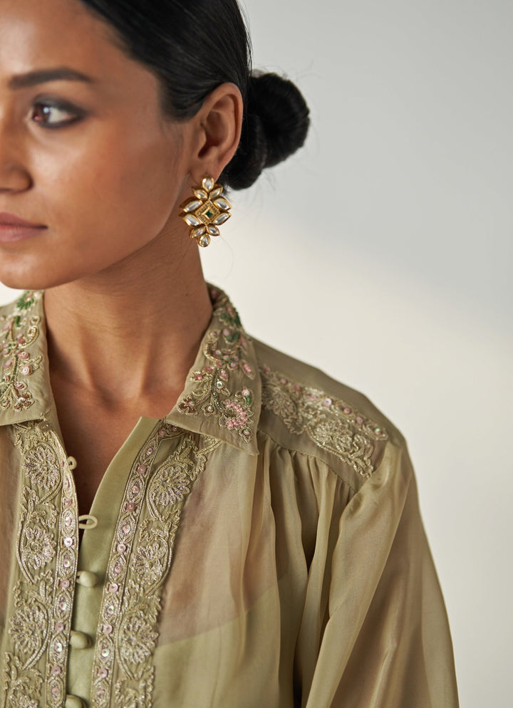 Green Embroidered Organza Shirt And Pant Set Studio Bagechaa - Fabilicious Fashion