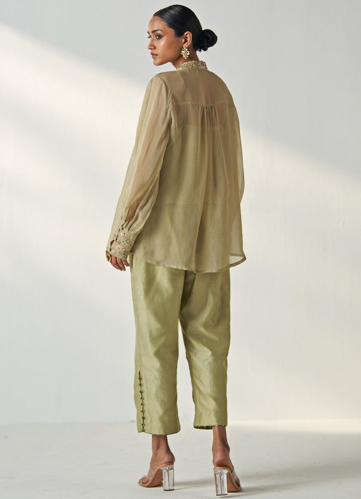 Green Embroidered Organza Shirt And Pant Set Studio Bagechaa - Fabilicious Fashion