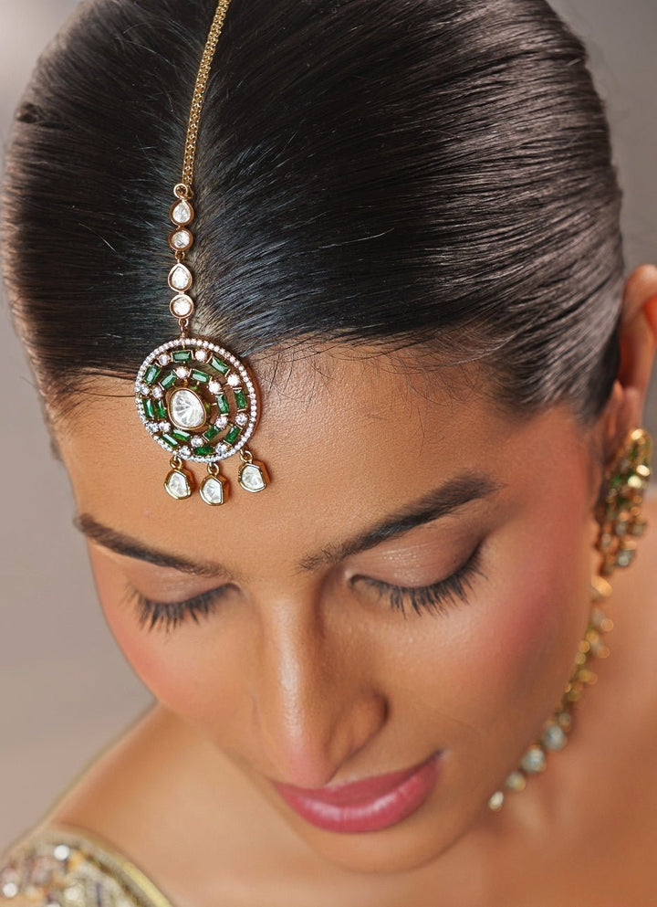 Green Stone And Polki Two Tone Choker Set Zevar by Geeta - Fabilicious Fashion