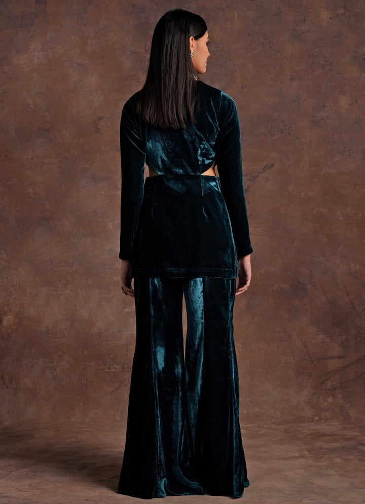 Green Velvet Embroidered Pants Set Sanya Gulati - Fabilicious Fashion