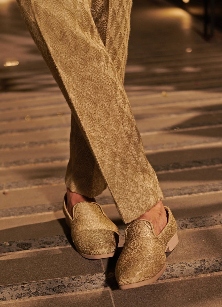 Greenish Gold Silk Jacket Set Jigar and Nikita - Fabilicious Fashion