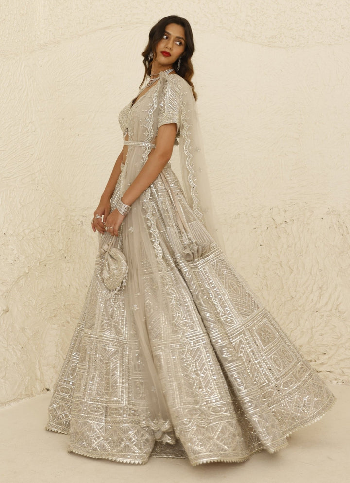 Grey Bridal Embroidered Lehenga Set Studio Iris - Fabilicious Fashion