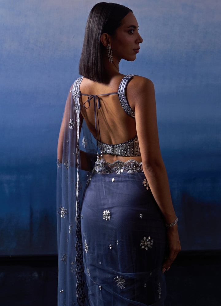 Grey Embroidered Net Saree Angad Singh - Fabilicious Fashion