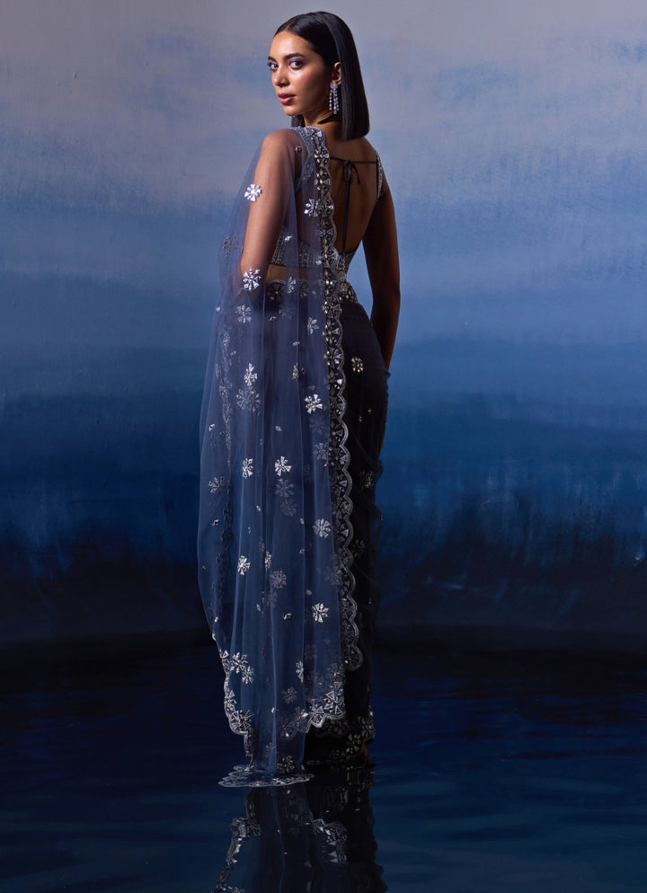 Grey Embroidered Net Saree Angad Singh - Fabilicious Fashion