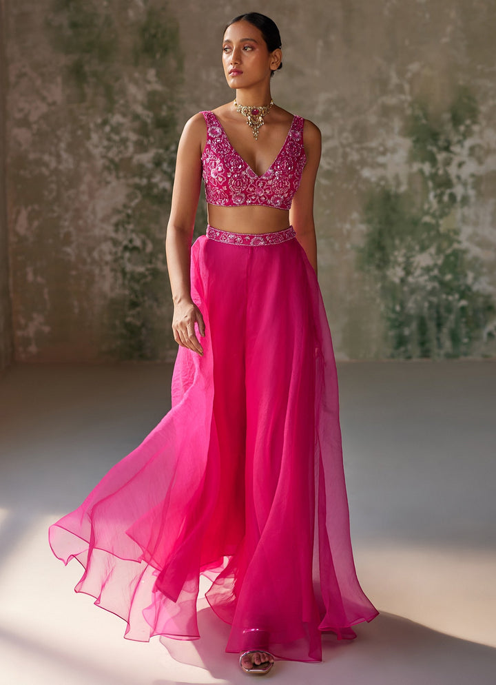 Hot Pink Embroidered Cape and Pant Set Zoon Tribe - Fabilicious Fashion