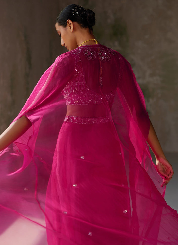 Hot Pink Embroidered Cape and Pant Set Zoon Tribe - Fabilicious Fashion