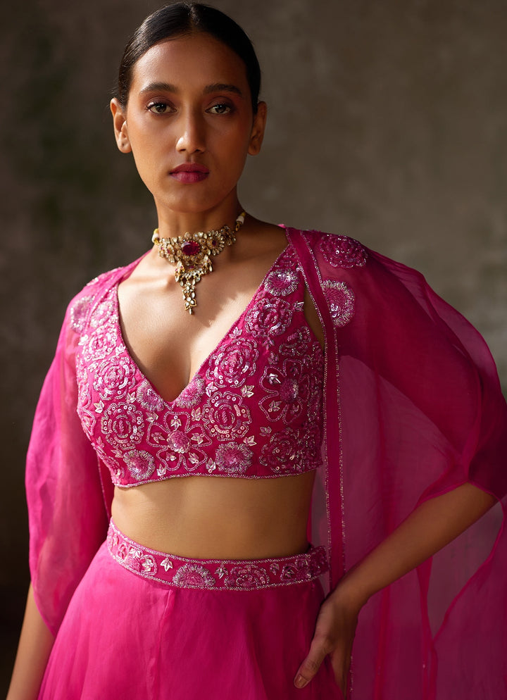 Hot Pink Embroidered Cape and Pant Set Zoon Tribe - Fabilicious Fashion