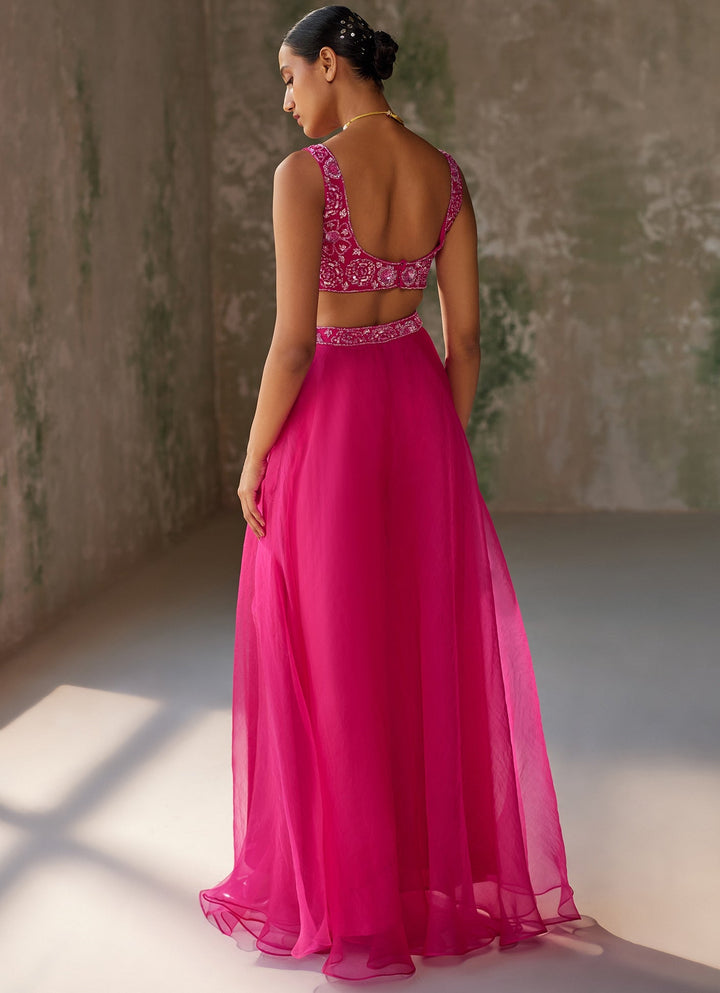 Hot Pink Embroidered Cape and Pant Set Zoon Tribe - Fabilicious Fashion