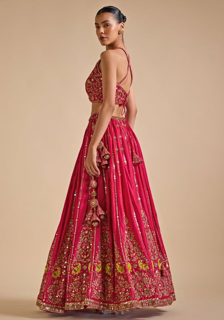 Hot Pink Embroidered Silk Lehenga Prevasu - Fabilicious Fashion