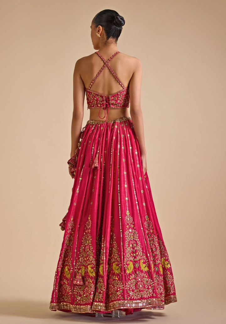 Hot Pink Embroidered Silk Lehenga Prevasu - Fabilicious Fashion