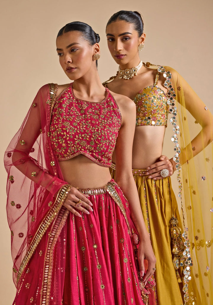 Hot Pink Embroidered Silk Lehenga Prevasu - Fabilicious Fashion