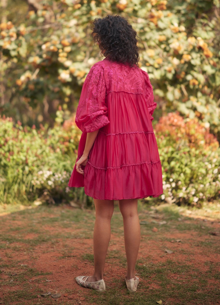 Hot Pink Silk Organza Dress Paulmi and Harsh - Fabilicious Fashion