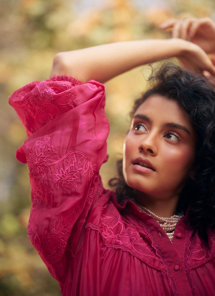 Hot Pink Silk Organza Dress Paulmi and Harsh - Fabilicious Fashion