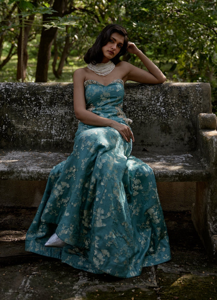 Ice Blue Russian Jacquard Jumpsuit Paulmi and Harsh - Fabilicious Fashion