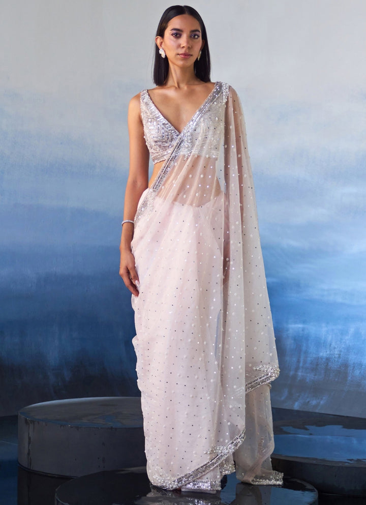 Ice Pink Embellished Organza Saree Angad Singh - Fabilicious Fashion