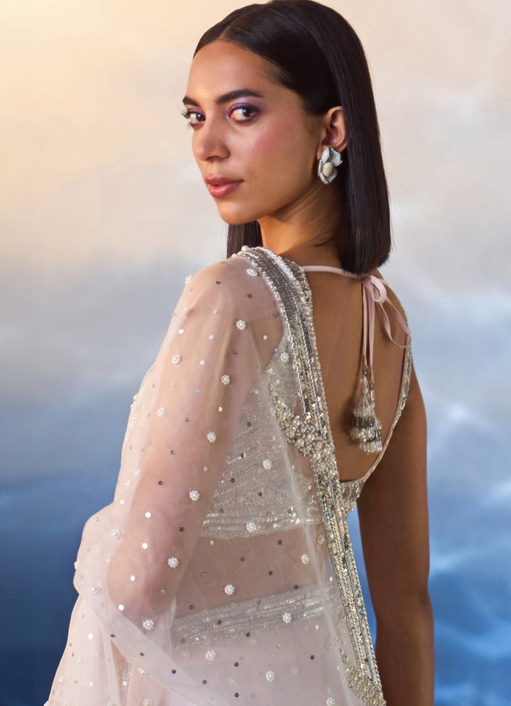 Ice Pink Embellished Organza Saree Angad Singh - Fabilicious Fashion