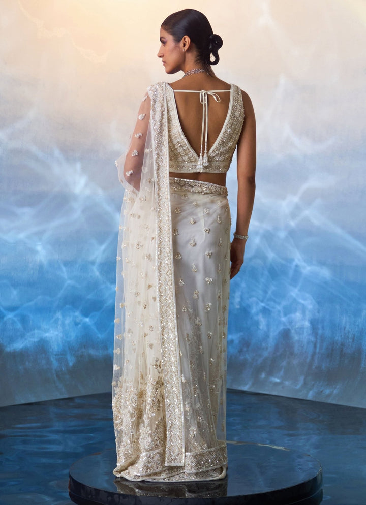 Ivory And Gold Embellished Sequined Saree Angad Singh - Fabilicious Fashion