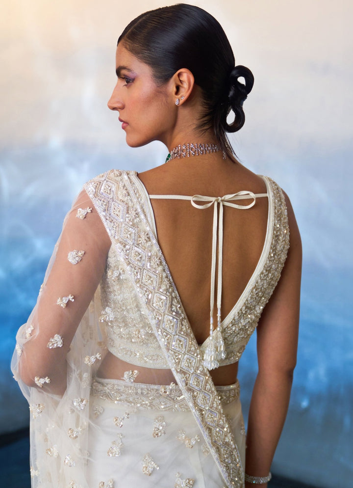 Ivory And Gold Embellished Sequined Saree Angad Singh - Fabilicious Fashion